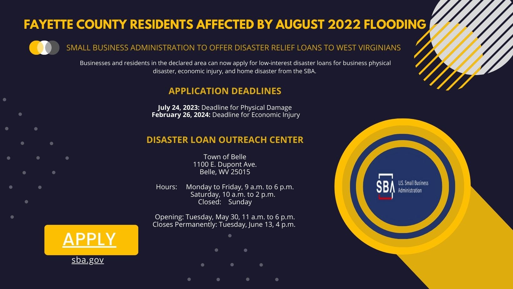 Small Business Administration to Offer Disaster Relief (loans) to West Virginians.jpg